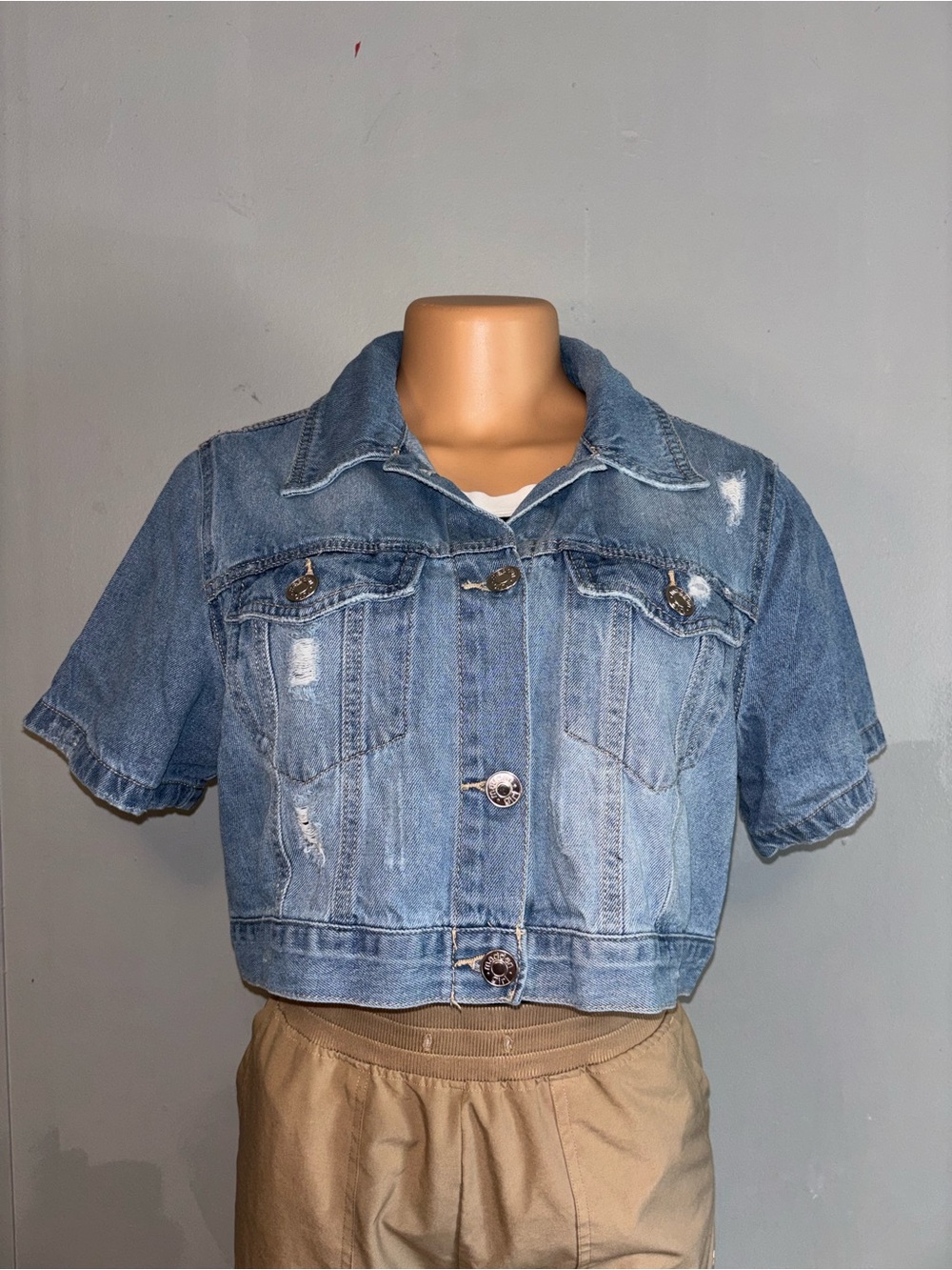 Cropped Light Blue Denim Jacket - Short Sleeve Jean Jacket